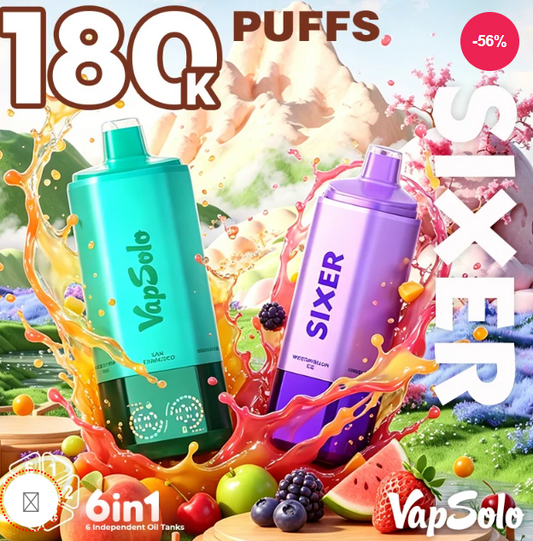 Vapsolo Sixer 180K Disposable Vape Kit - 180000 Puffs 6-in-1 Device